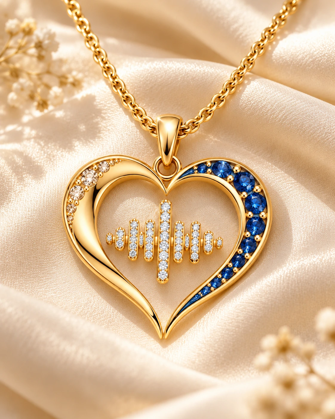 Signature Heart Necklace resting on ivory silk